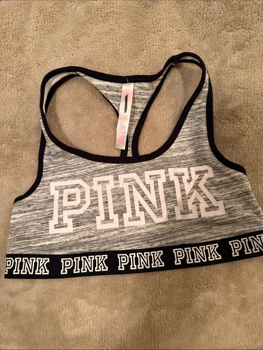 PINK Victoria's Secret Gray & Black Racerback Sports Bra - Medium